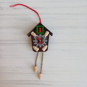 ERZGEBIRGE Steinbach : Christmas Tree Ornament Wooden Cuckoo Clock Germany